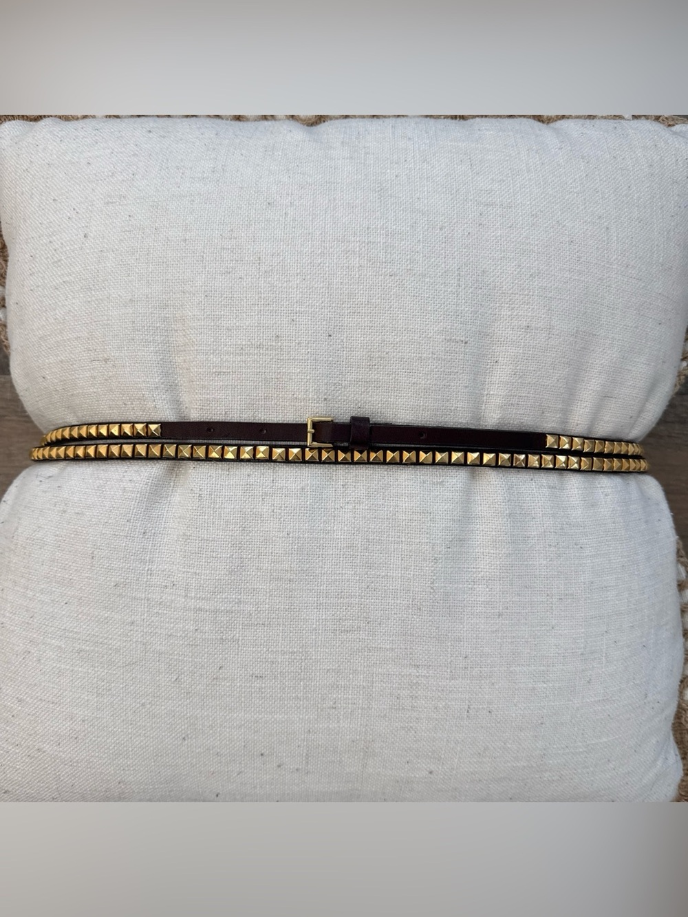 Streets Ahead Brown Leather Belt with Gold Pyramid Studs